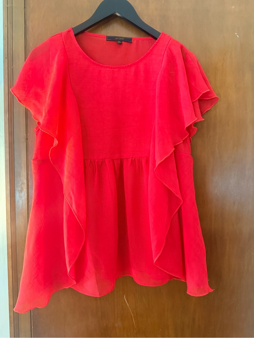 Maxsport Red Ruffle Flutter Sleeve Blouse